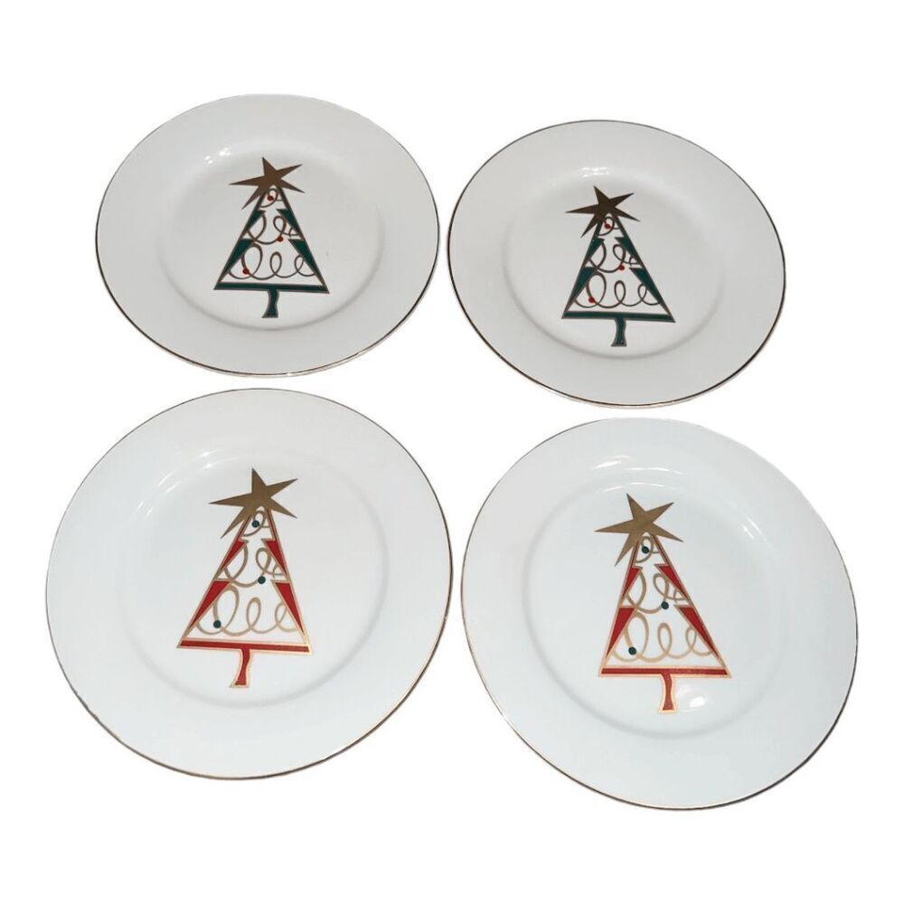 Pier 1 Imports Christmas Tree Dessert Plates, Set of 4, 8 inches